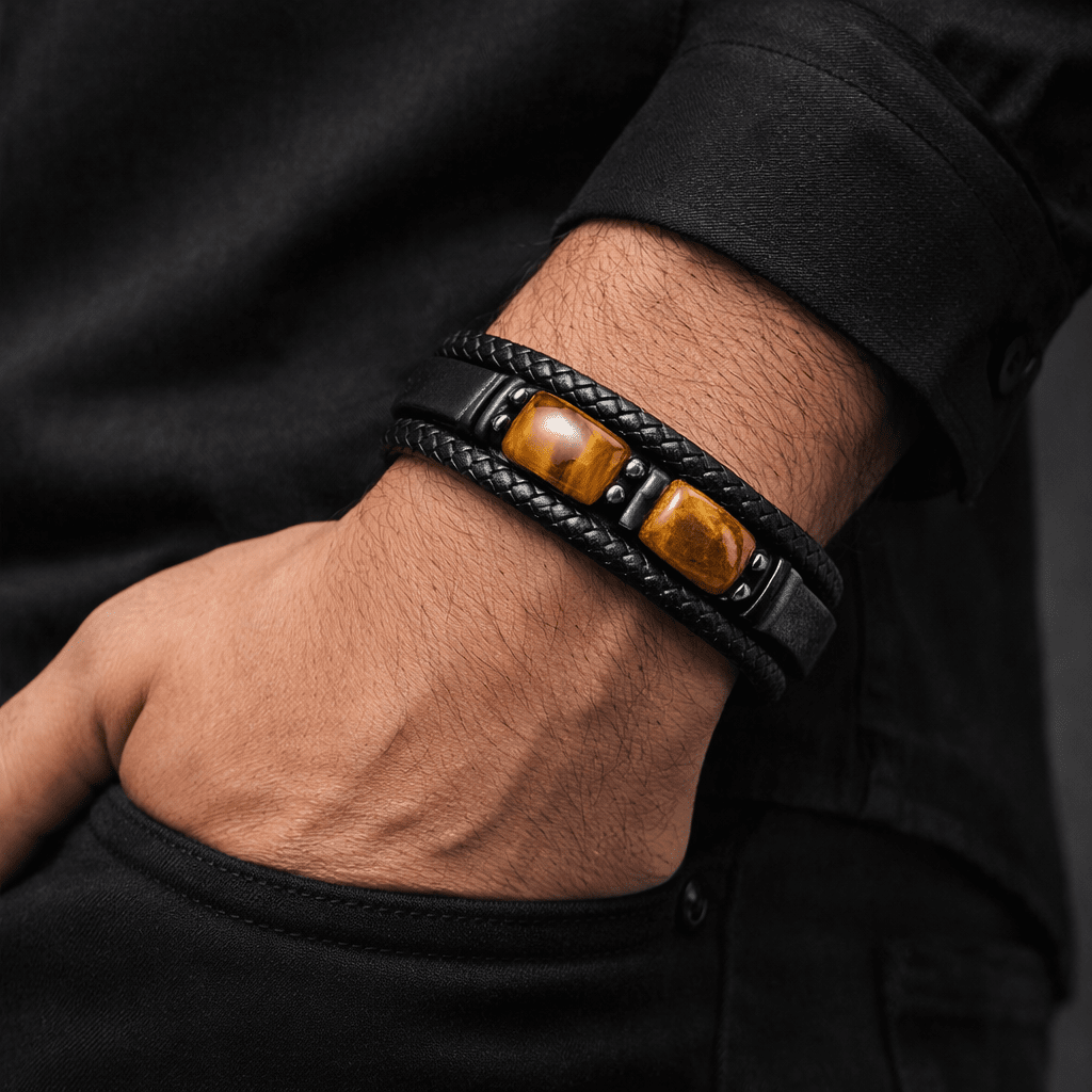 Tenebra – Leather Bracelet with Natural Stones Tenebra – Leather Bracelet with Natural Stones Blue Wolf Store